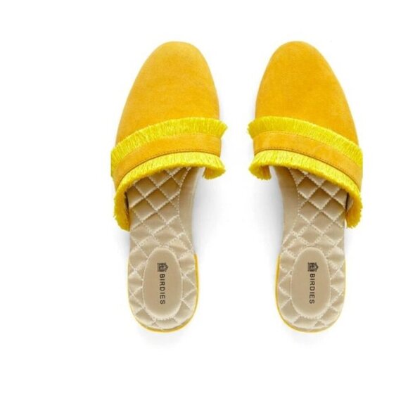 Birdies The Ani Marigold Yellow Fringe Suede Mule Slides Size 10.5 - Picture 1 of 9